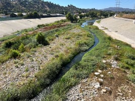 los angelos river restored in concrete banks